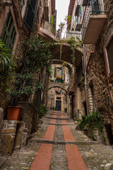 Fototapeta na wymiar Scorci del centro storico del borgo ligure di Dolceacqua, Imperia, Liguria, Italia