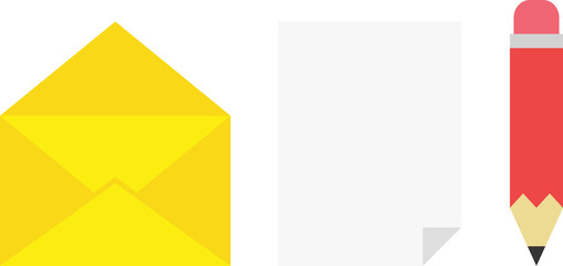 Envelope, paper and pencil