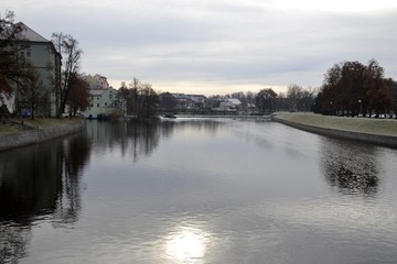 Architecture from Pisek and cloudy sky