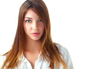 Portrait of beautiful woman on bed at bedroom