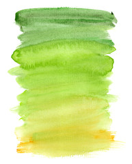 Green to yellow vertical rectangular gradient hand painted in watercolor on clean white background