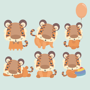 Illustration of a tiger with different poses.