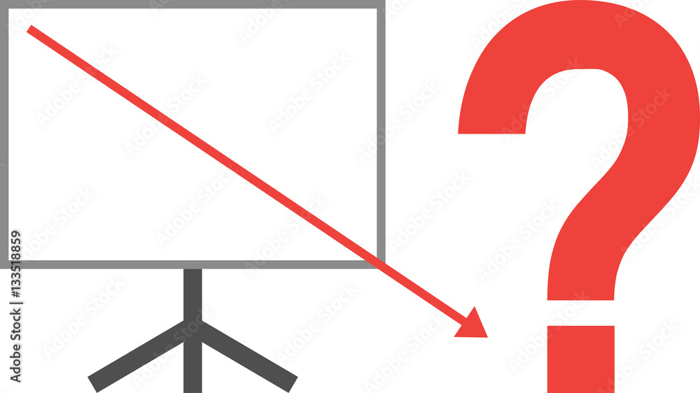 Poster board with question mark and arrow way down