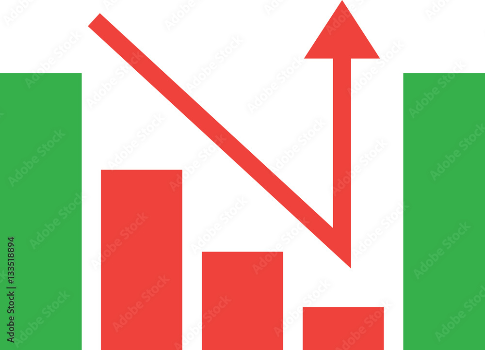 Poster bar chart with arrow down and up
