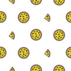 Pizza line icon seamless vector pattern.