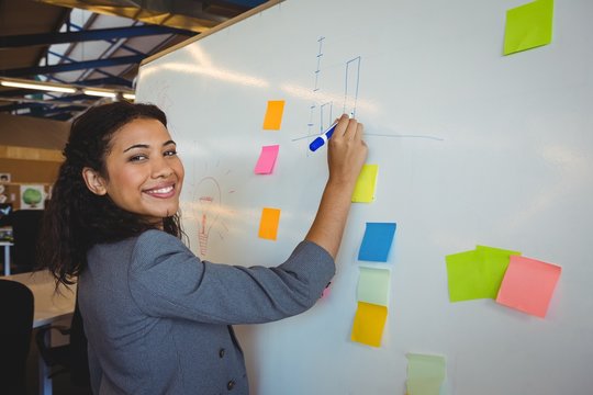 Smiling Businesswoman Writing Something On Whiteboard