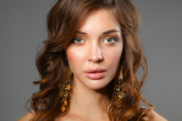 Fototapeta premium Close up portrait of beautiful young woman face.