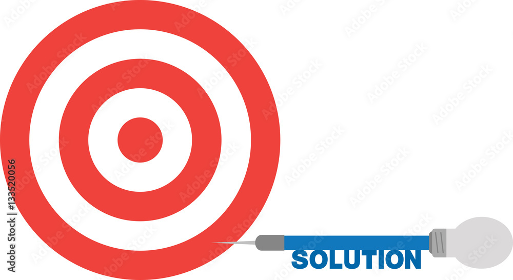 Poster bullseye with dart with lightbulb and text solution.