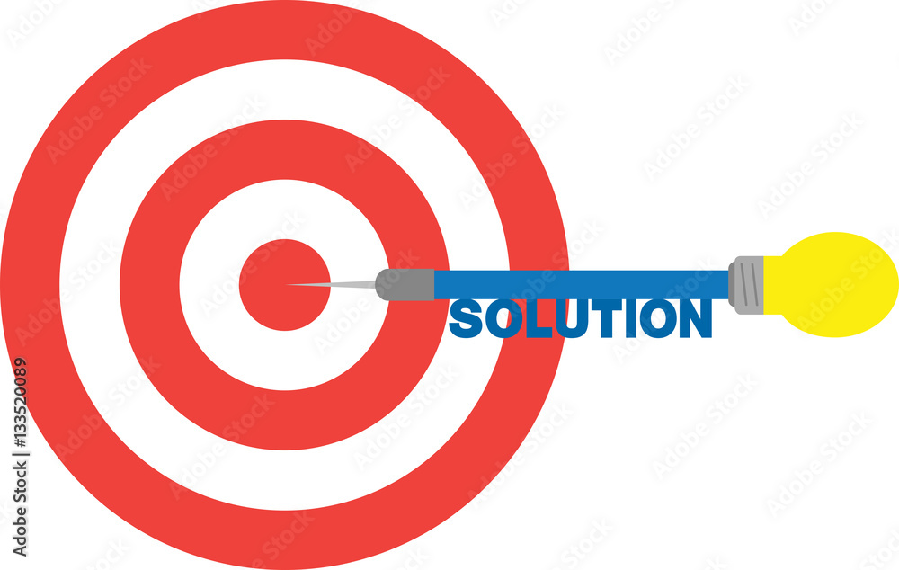 Aufkleber bullseye with dart with lightbulb and text solution.