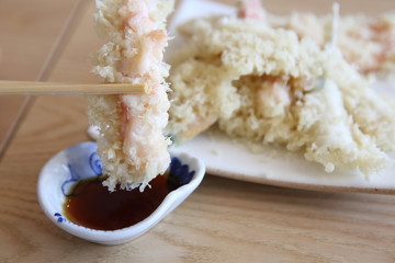 Mix tempura on wood background