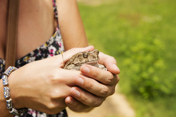 Woman holding a frog