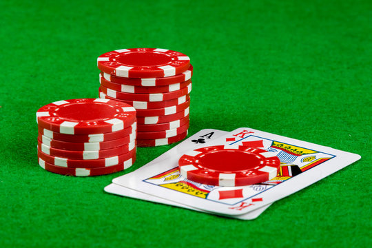 Blackjack hand 21 with gambling chips