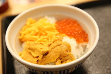 caviar and uni on rice , japanese food