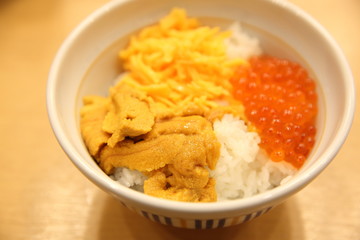 caviar and uni on rice , japanese food