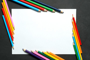 Color pencil with copy space isolated on whtie background, education frame concept.