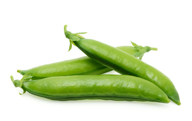 Pods of green peas isolated on the white background