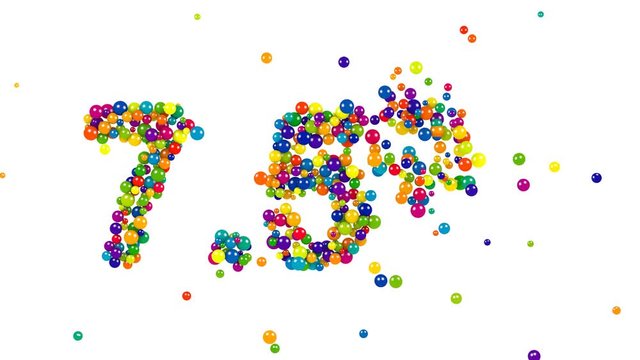 Seven point five percent - the sign made of colorful 3D marbles isolated on white background