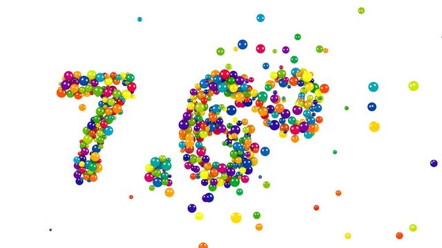 Digits seven point six percent made of shiny little colorful marbles located over white background