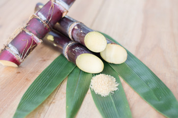 Close up sugarcane,Sugar cane on wood background.Close up Sugar cane on wood background.