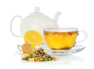 Herbal natural tea in a glass transparent cup