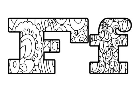 Anti coloring book alphabet, the letter F vector illustration
