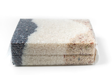 jasmine rice and brown rice and rice berries in vacuum bag