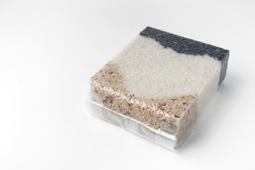 jasmine rice and brown rice and rice berries in vacuum bag