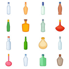 Different bottles icons set, cartoon style