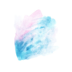 Watercolor background. Freehand painting. Blue and pink colors.