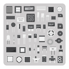 Vector of flat icons, Basic electronic circuit board set on isolated background