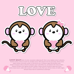 Lovely couple cute monkey with pink heart in Valentine concept