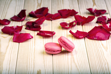 Macaroons with rose petals