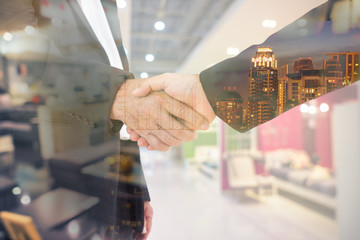 abstract double exposure of businessman partnership concept - can use to display or montage on product