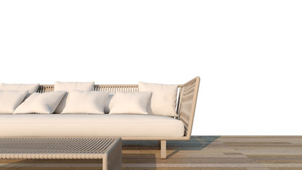 Rattan Sofa set with white background / 3D Rendering