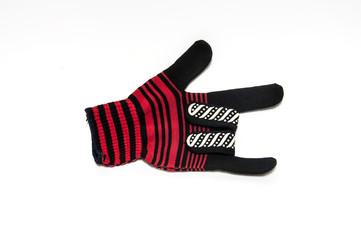 Winter glove on white background,selective focus.