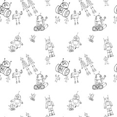 Obraz premium Robot doodles pattern.