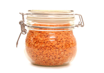 red lentals in a jar