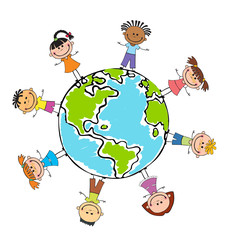 Globe kids. Children Earth day. Vector