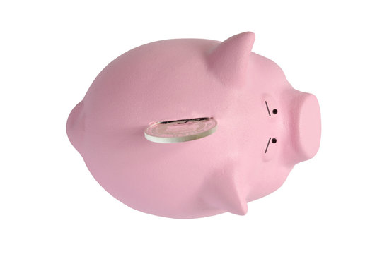 a large silver coin will not go in a pink piggy bank