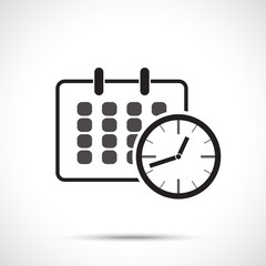 Calendar clock icon. Vector illustration of timing concept with clock and calendar icon. Line art style.