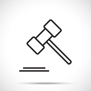 Judge or auction hammer icon isolated on white background. Line art style.