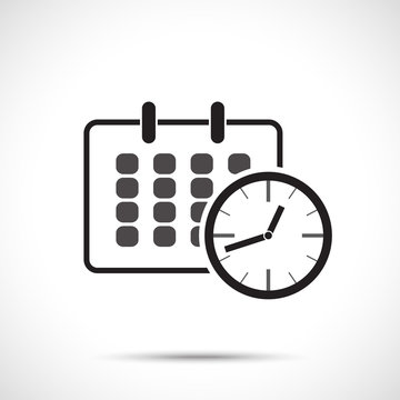 recommend clip art: Calendar clock icon. Vector illustration of timing concept with clock and calendar icon. Line art style.