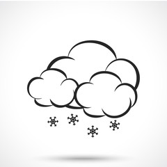 Weather icon. Cloud with snowlakes isolated on white background. Snow symbol. Cloud symbol.