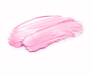 Pink color skin foundation beige cream paint stroke on background