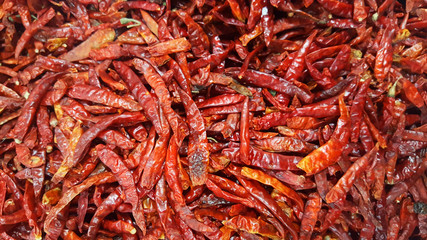 close-up Dried red Chili Peppers at fresh market as nature ingredient background