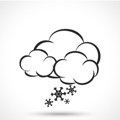 Weather icon. Cloud with snowlakes isolated on white background. Snow symbol. Cloud symbol.