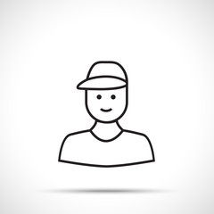 Courier delivery man icon isolated on white background. Line art style. 
