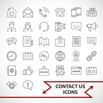 Contact us icons set isolated on white background. Line art style.
