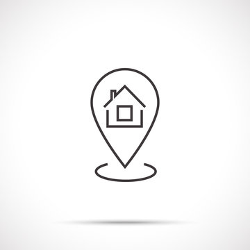 Symbol of home location with a poiter isolated on white background. 