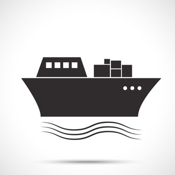 Silhouette of the sea tanker ship on the ocean waves. Sea freight transport. Shipping delivery icon.